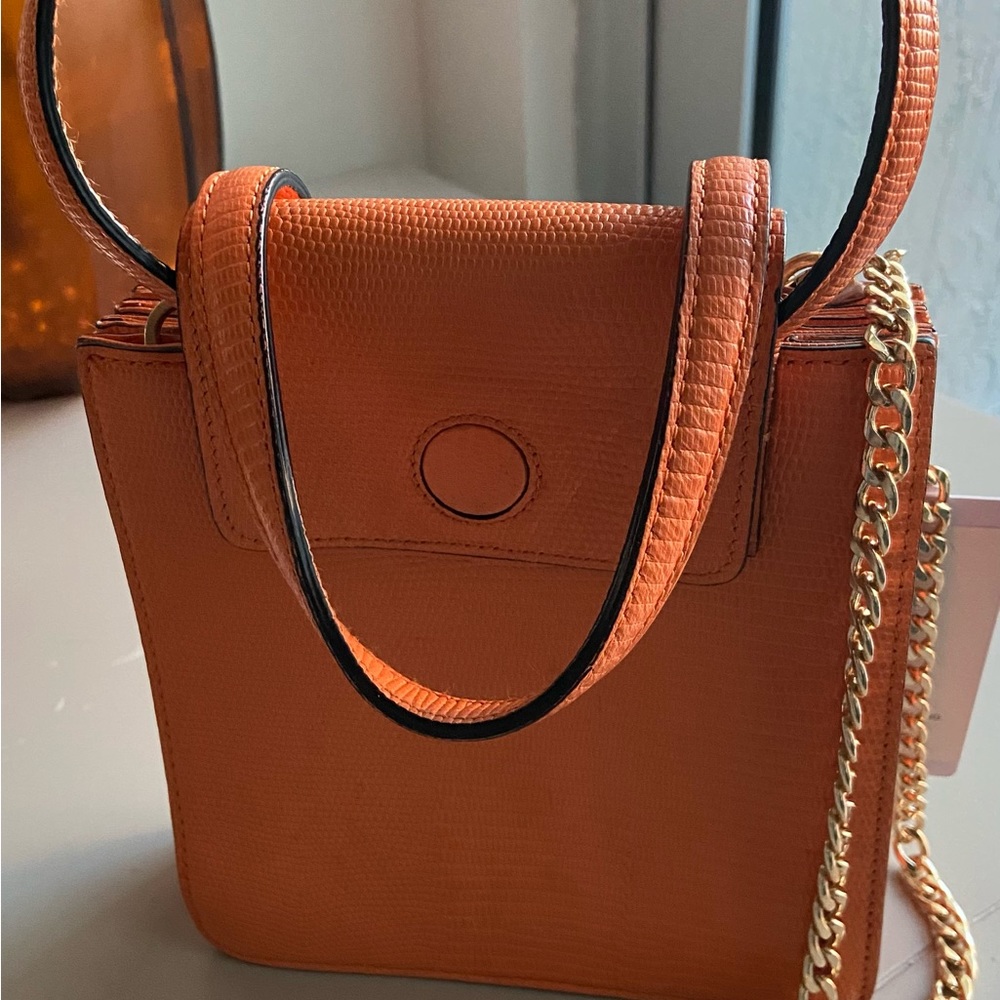 Marge Sheppard orange Lizard printed leather Square Handbag